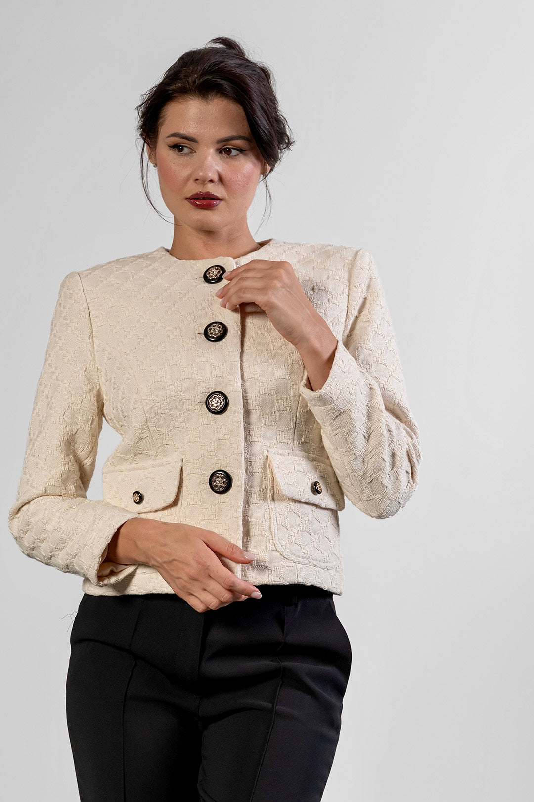 Merry collarless jacket in cream bouclé by Sofia Lara — view 4