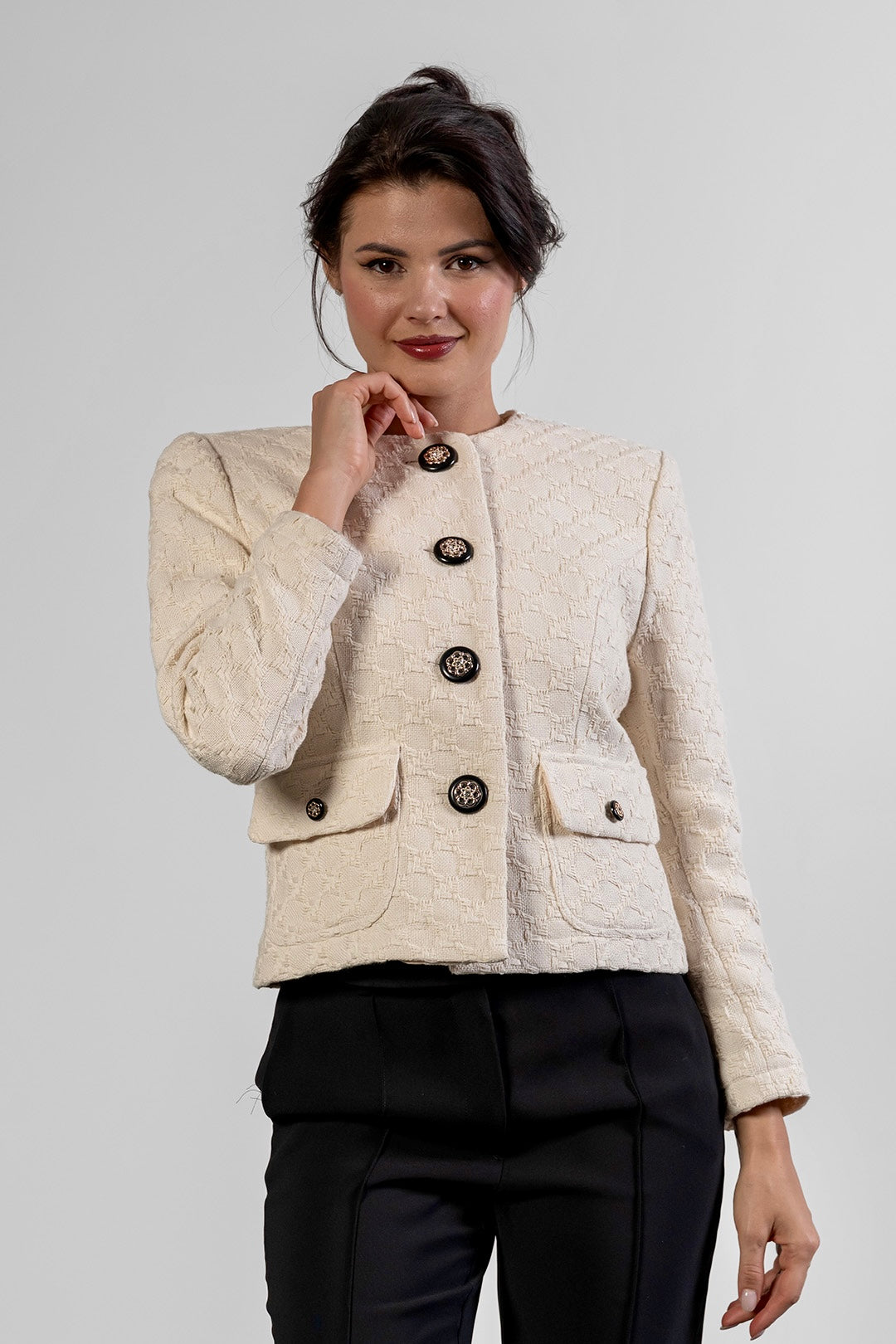 Merry collarless jacket in cream bouclé by Sofia Lara — view 5