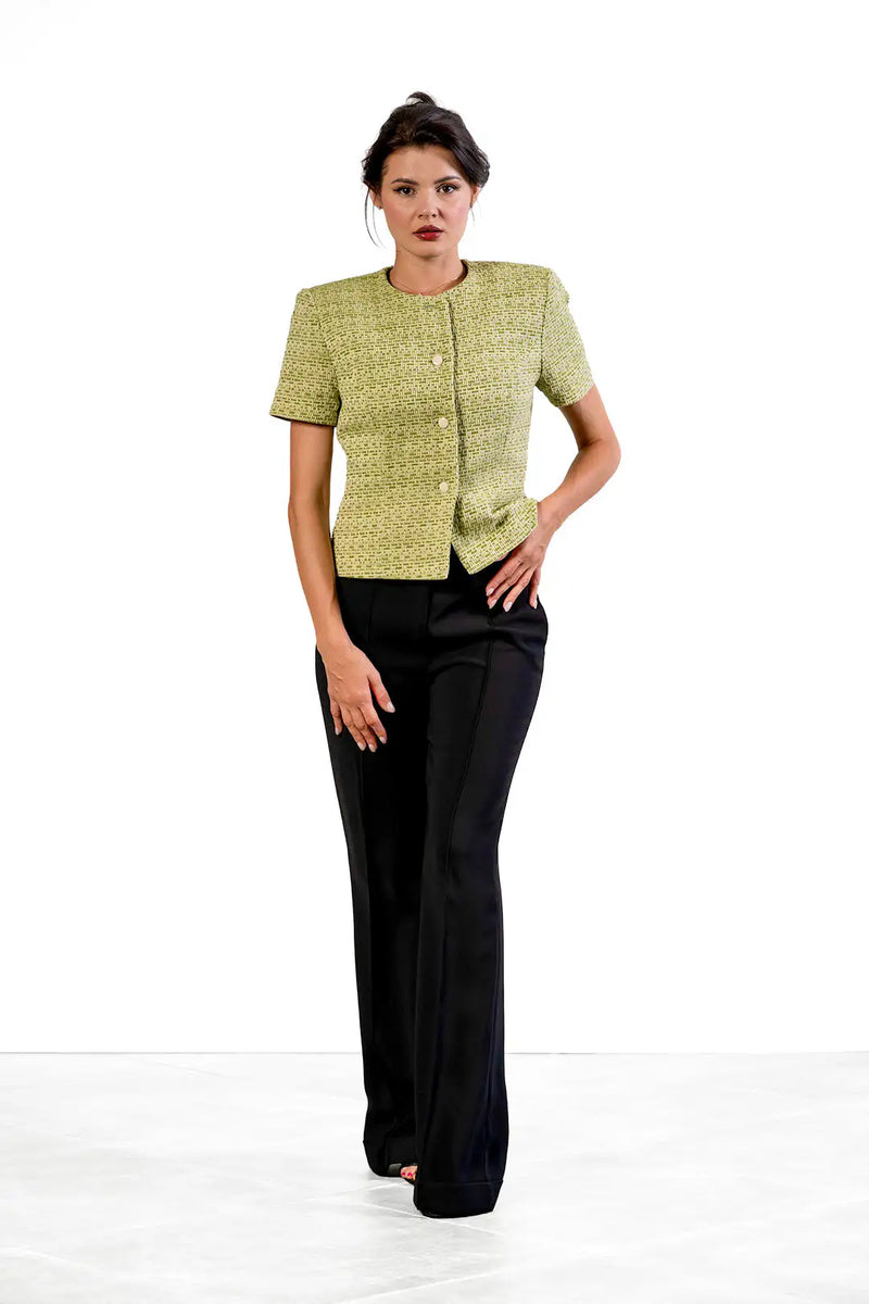 Neli short-sleeved jacket in pistachio green cotton tweed by Sofia Lara — view 5